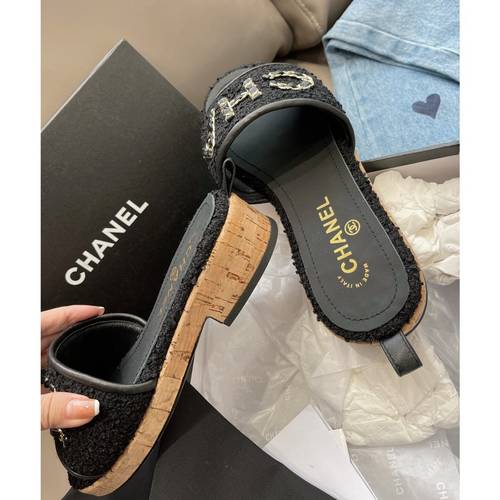 Designer Brand C Womens Original Quality 4.5cm Heeled Slippers Sheep Skin inside 2021SS DXS04