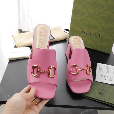 Designer Brand G Womens High Quality Genuine Leather 7cm Chunky Heeled Slippers 2021SS H307