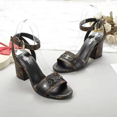 Designer Brand L Womens High Quality Genuine Leather 7.5cm Chunky Heeled Sandals 2021SS H307