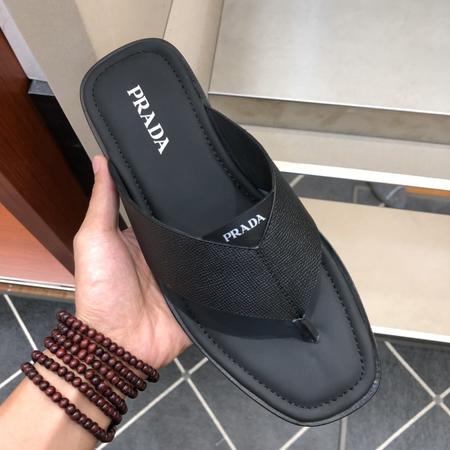 Designer Brand P Mens Original Quality Genuine Leather Slippers 2021FW TXB08M