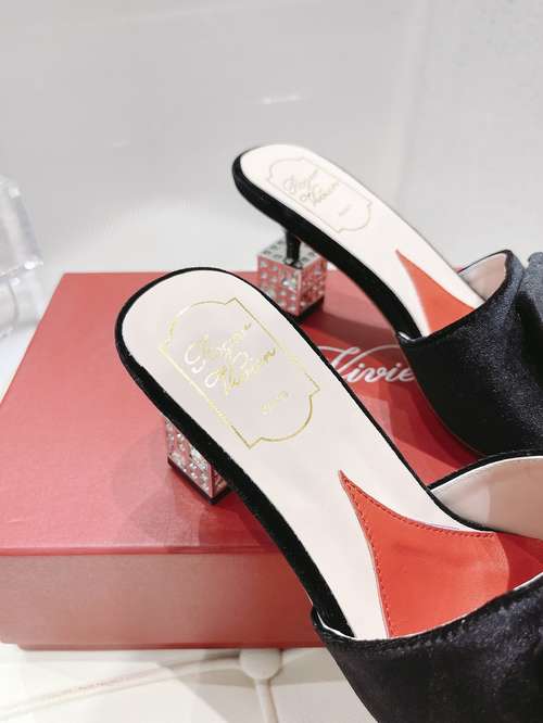 Designer Brand RV Womens  Original Quality 7cm Heeled Sandals Sheep Skin inside 2022SS G107