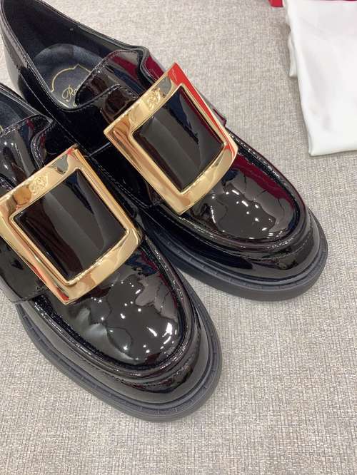 Designer Brand RV Womens Original Quality Genuine Leather 6cm Chunky Heeled Shoes 2022SS G107