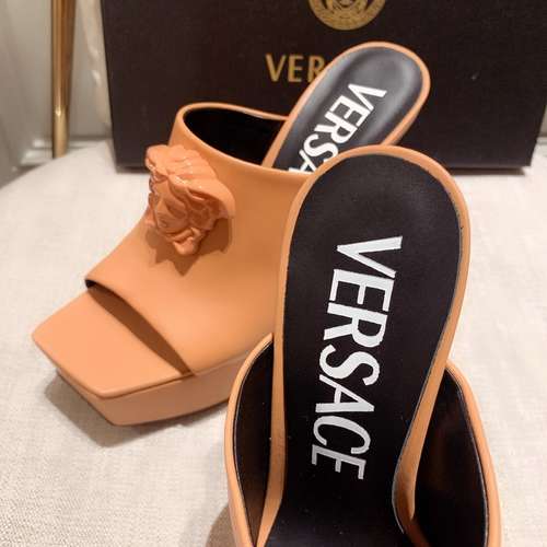 Designer Brand V Womens Original Quality Genuine Leather 4cm Front Heigh 14cm High Heeled Slippers 2022SS G107