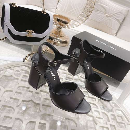 Designer Brand C Womens Original Quality Genuine Leather 8.5cm Chunky Heeled Sandals 2022SS G107