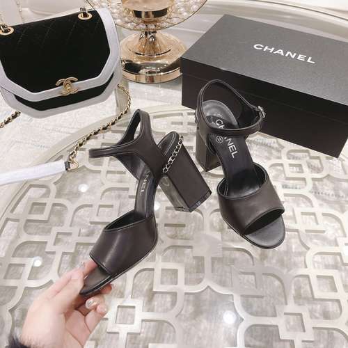 Designer Brand C Womens Original Quality Genuine Leather 8.5cm Chunky Heeled Sandals 2022SS G107