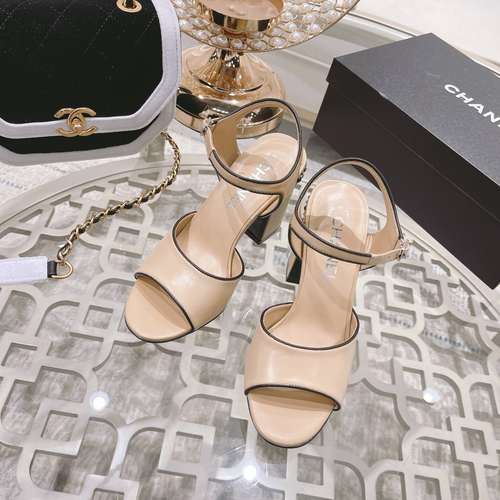 Designer Brand C Womens Original Quality Genuine Leather 8.5cm Chunky Heeled Sandals 2022SS G107