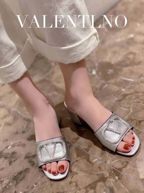 Designer Brand Val Womens Original Quality Genuine Leather 6.5cm Heeled Slippers 2022SS G107