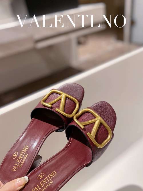 Designer Brand Val Womens Original Quality Genuine Leather 6.5cm Heeled Slippers 2022SS G107