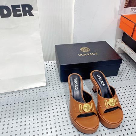 Designer Brand V Womens High Quality Genuine Leather 8.5cm Heeled Slippers 2022SS TXBW002