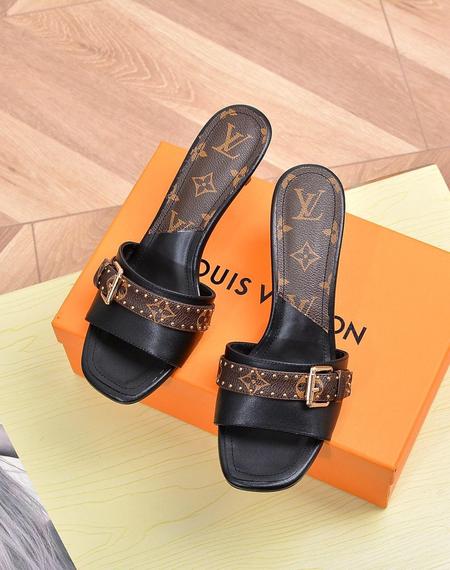 Designer Brand L Womens High Quality Genuine Leather 6.5cm Heeled Slippers 2022SS G103