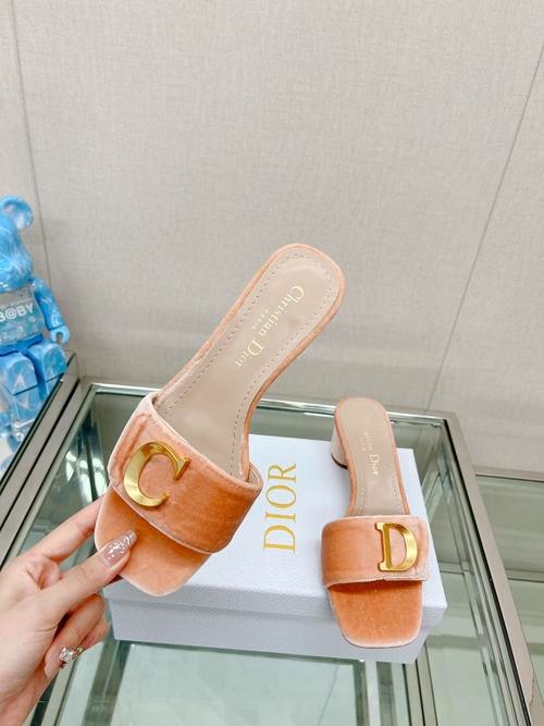 Design Brand D Womens Original Quality Genuine Leather 5cm Heeled Slippers 2023SS G106