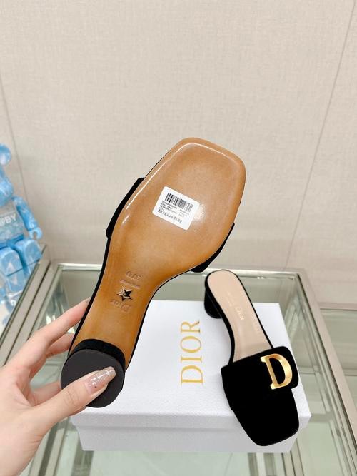 Design Brand D Womens Original Quality Genuine Leather 5cm Heeled Slippers 2023SS G106