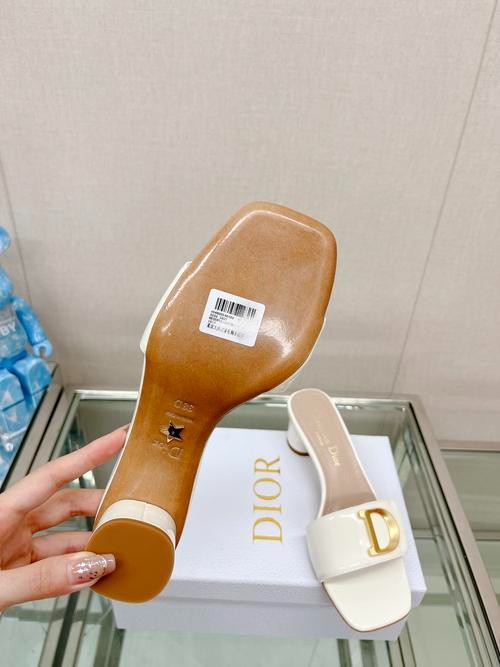 Design Brand D Womens Original Quality Genuine Leather 5cm Heeled Slippers 2023SS G106