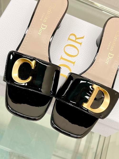 Design Brand D Womens Original Quality Genuine Leather 5cm Heeled Slippers 2023SS G106