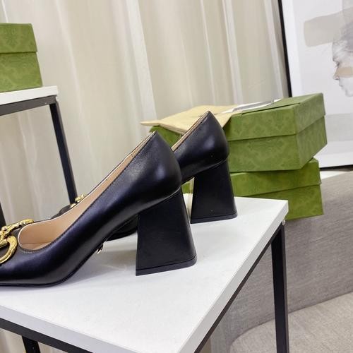 Design Brand G Womens Original Quality Genuine Leather 7.5cm Heeled Shoes 2023SS G106