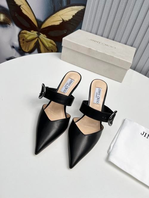 Design Brand JC Womens Original Quality Genuine Leather 8.5cm Heeled Slippers 2023SS G106