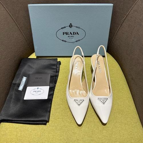 Design Brand P Womens Original Quality Genuine Leather 5.5cm Heeled Slippers 2023SS G106