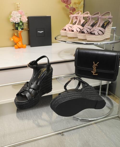 Design Brand SL Womens Original Quality Genuine Leather 14cm Heeled (4cm Front Height) Wedges 2023SS G106