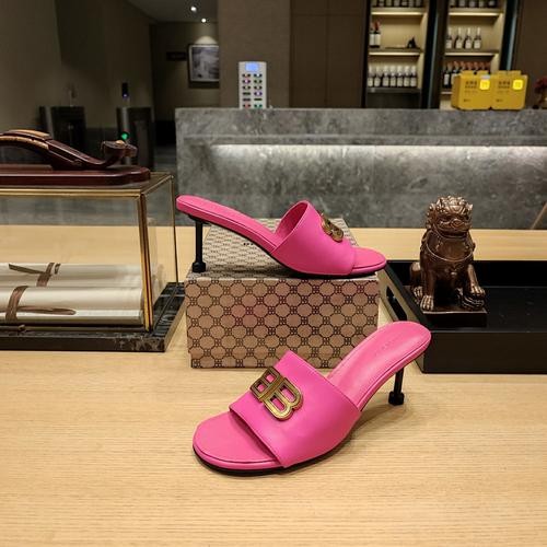 Design Brand Blcg Womens Original Quality Genuine Leather 7cm Heeled Slippers  2023SS G106