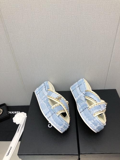 Design Brand C Womens Original Quality 7cm Sole (3cm Front Height) Slippers Genuine Leather inside 2023SS G106