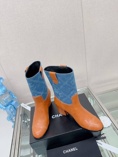 Design Brand C Women Boots Leather with Denim Jeans Original Quality Shoes 2023FW G109