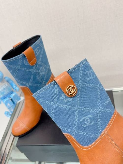 Design Brand C Women Boots Leather with Denim Jeans Original Quality Shoes 2023FW G109