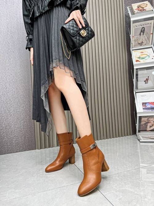 Design Brand H Women Leather Boots Original Quality Shoes 2023FW G109
