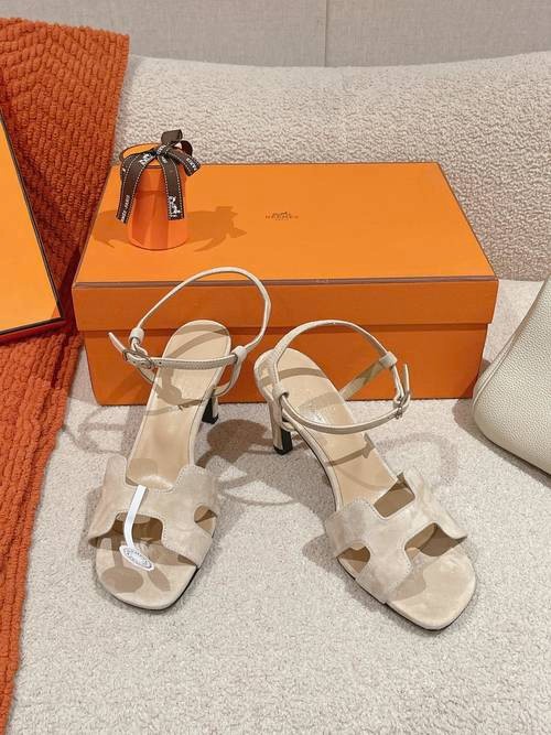 Design Brand H Womens Original Quality Genuine Leather 8cm Heeled Sandals 2024SS G103