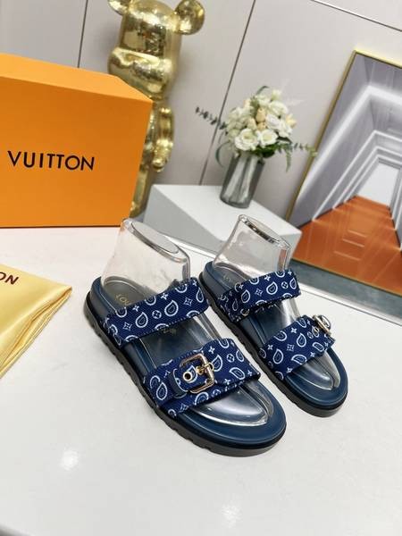 Design Brand L High Quality Women Calf Skin with Fabric Slippers Sandals 4cm height H307