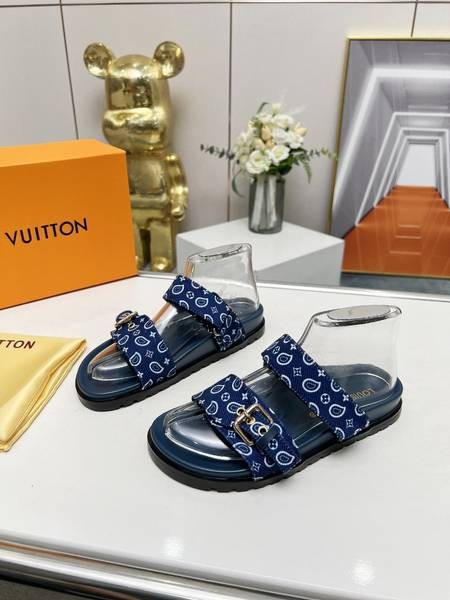 Design Brand L High Quality Women Calf Skin with Fabric Slippers Sandals 4cm height H307