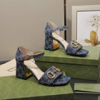 Designer Brand G Womens High Quality Denim Fabric Genuine Leather inside 7cm Chunky Heeled Sandals 2021SS H307