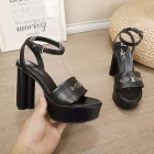 Designer Brand L Womens High Quality Genuine Leather 11cm Height Heeled 3.5cm Front Height Chunky Heeled Sandals 2021SS H307