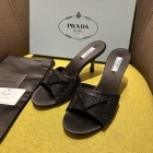Design Brand P Womens Original Quality Genuine Leather 7.5cm Heeled Slippers 2023SS G106