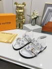 Design Brand L High Quality Women Calf Skin with Fabric Slippers Sandals 4cm height H307