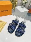 Design Brand L High Quality Women Calf Skin with Fabric Slippers Sandals 4cm height H307